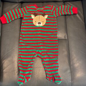 Carter's Green and Red Striped Reindeer Footie